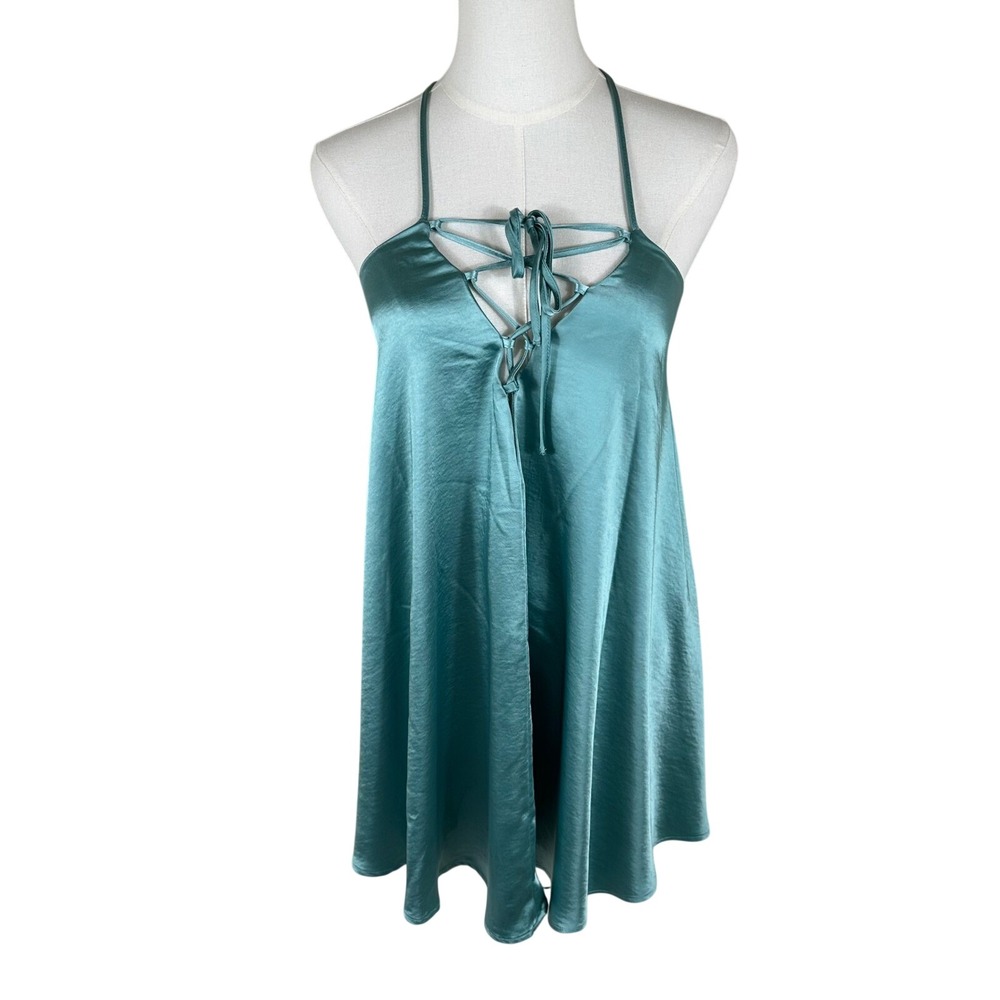 NWT Lovers and Friends Kayleigh Mini Dress Women XS‎ Teal Green Satin Lace Up